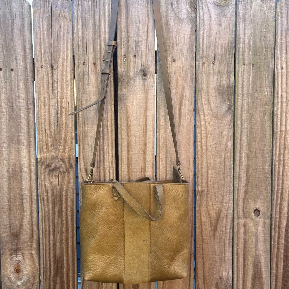 Madewell Small Transport Tote Olive Green Leather Suede Panel Shoulder Bag